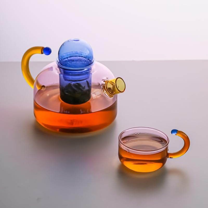 Glass Teapot Stovetop 13 OZ/400ml, Tea Pot with Removable Infuser, Colorful Clear Tea Kettle, Teapot Blooming and Loose Leaf Tea Maker Tea Brewer for Camping, Travel (Tea Pot-Pink) - Image 2