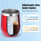 Volhoply 12oz Stainless Steel Wine Tumbler with Lid Bulk 8 Pack,Double Wall Vacuum Stemless Wine Glasses,Reusable Metal Travel Coffe Mug with Straw,Insulated Cup Gifts for Women,Christmas（Red,8 Set） - Image 4