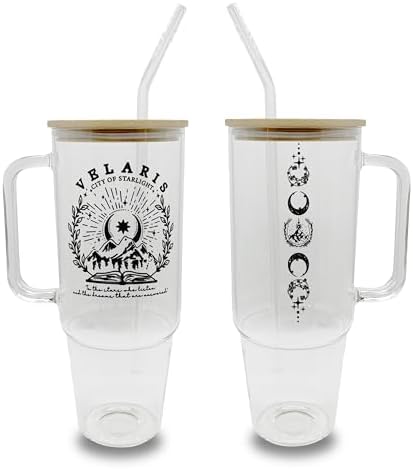 Sip-Sip Hooray! ACOTAR 40oz Glass Tumbler with Lid and Straw, Velaris Night Court Iced Coffee Cup, City of Starlight Bookish Gift for Fantasy Readers by Sip-SipHooray