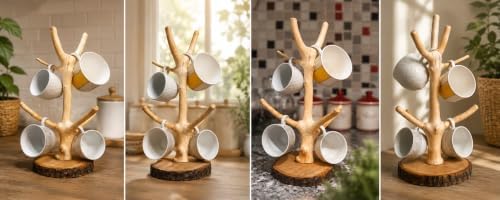 Rustic Oak Branch Mug Tree Holder, Handmade Wood Coffee Cup Stand - Image 5