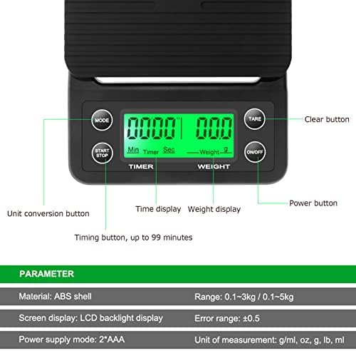Drip Coffee Scale, Pour Over Coffee Scale with Timer Portable Electronic Digital Kitchen Scale Food Weighing (Black 5KG/0.1) - Image 2