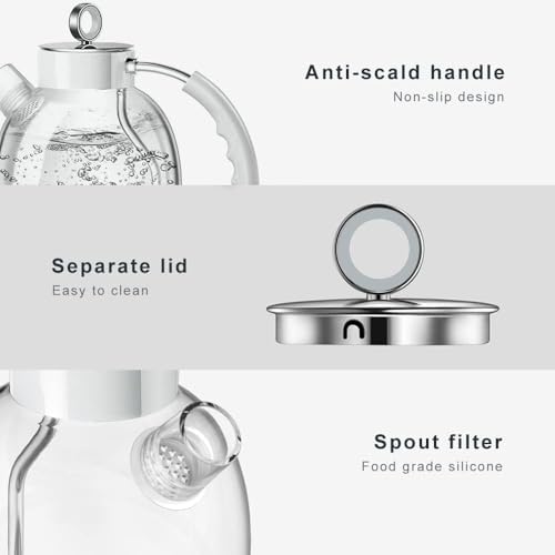 ASCOT Glass Electric Kettle, 1.5L Borosilicate Glass Water Boiler, White - Image 6