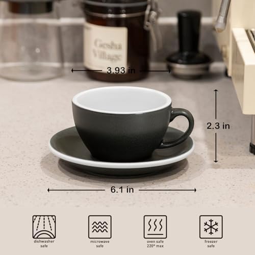 Loveramics Matt Cappuccino Cup, 8 oz Ceramic Latte Art Mug with Saucer, Thick-walled stoneware cup Set, Barista Latte Cup Set for Latte, Cappuccino, Tea - Mineral Colors (Anthracite, 8OZ) - Image 5