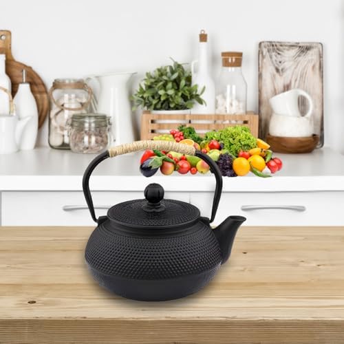 Cast Iron Teapot, 600 ml Japanese Tetsubin Tea Kettle with Infuser, Black Stovetop Tea Kettle with Rope Wrapped Handle, Traditional Style for Loose Leaf Tea and Daily Brewing - Image 3
