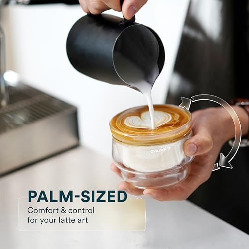 Ovalware 8.5oz Double Wall Latte Cups, Latte Set of 2 - Palm-Sized Cups with Wide Rim for Artistic Designs - Frost White and Espresso Pouring Glass Set of 2 | Double-Wall 2.7oz/80ml Shot Measuring Cup - Image 3