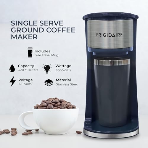 Single Cup Stainless Steel Coffee Maker for Ground Coffee in Navy with Double Insulated Stainless Steel Mug - Image 2