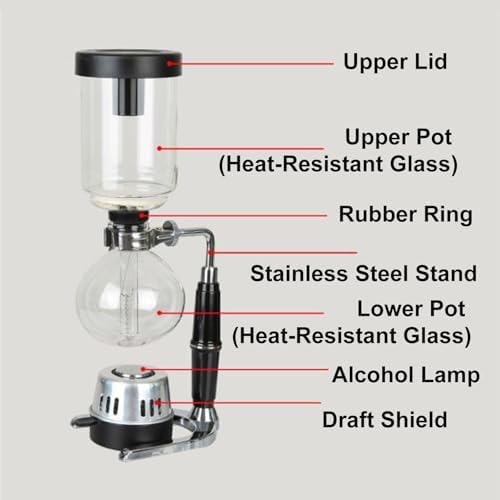 Borosilicate Glass Syphon Brewer, 5 Cups(500ml) Syphon Coffee Maker, Vacuum Coffee Pot with Stainless Steel Stand,High-Temperature Resilience, for Coffee Aficionados - Image 7