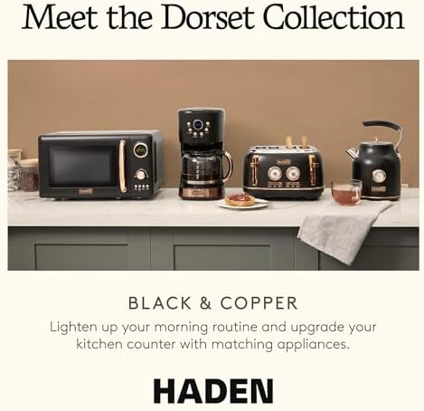 Haden Dorset 2-Slice Wide-Slot Toaster, Stainless-Steel Bread Toaster with Adjustable Browning Control, Crumb Tray & Non-Slip Feet, Black & Copper - Image 5