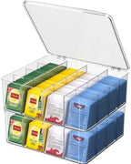 Tea Bag Organizer with Lid: Plastic Storage Bin - 16 Compartments with Removable Dividers, Stackable Pantry Storage Box for Drawers, Countertops, Fridge, Kitchen (2 Pack) by Weaccompanyyoueverymoment