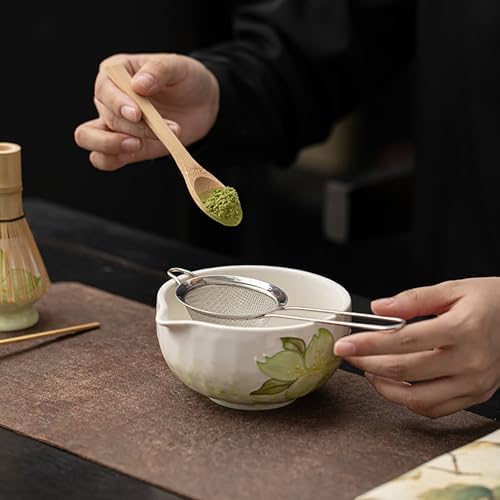 Hand-Painted Matcha Whisk Set, 8-Piece 3D Art Ceremony Kit with Unique Bowl, Bamboo Whisk, Sifter & Scoop for Exquisite Japanese Tea Making (Flower Pattern 5) - Image 4
