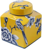 Coffee Bean Storage Canister with Airtight Lid, Decorative Ceramic Tea Jar with Vintage Floral Pattern, Sugar Container & Spice Jar for Kitchen Countertop or Cabinet - Yellow Bird & 30oz by Unknown