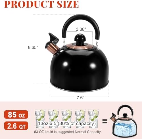 GGC Whistling Tea Kettle for Stove Top, 85OZ/2.6QT Stainless Steel Tea Pot - Image 2