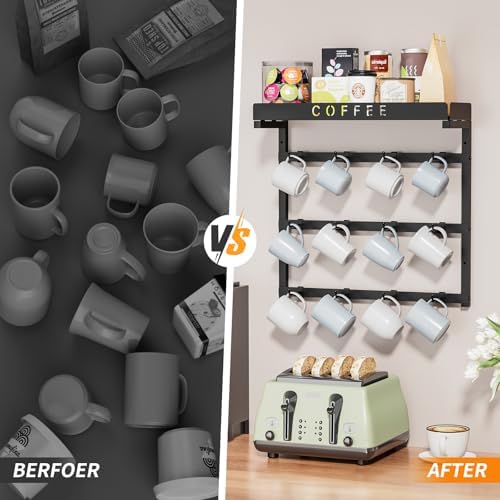 RCHYFEED Coffee Mug Holder Wall Mounted,Metal Mug Rack with 12 Movable Hook - Image 3