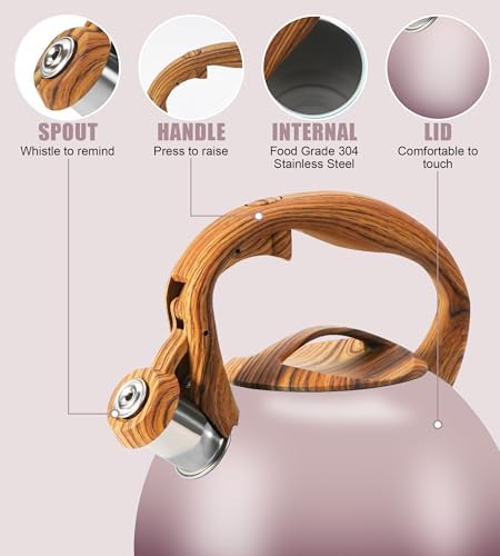 Tea Kettle for Stove Top, 3.2QT Whistling Tea Pots with Wood Parttern Handle, Stainless Steel Teapot for Home and Kitchen (Purple Gradient) - Image 2