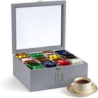Rae Dunn Tea Bag Organizer - Tea Box Divided Storage Container Box with Hinge Lid for Kitchen Cabinet, Countertop, Pantry, Hold Coffee Pods, Seasoning Packets, Condiments, Grey by RaeDunn