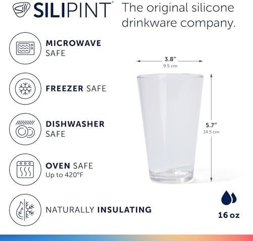 Silipint 2-Pack 16oz Silicone Pint Glass – Unbreakable, BPA-Free, Reusable Silicone Drinking Cup – Microwave & Freezer Safe – Stemless Glass for Coffee, Smoothies (Crystal Clear) - Image 2