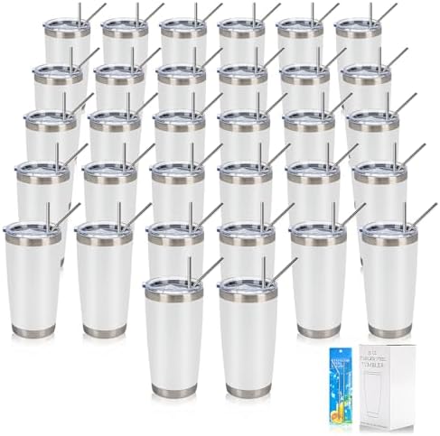 IEOVIEE 32 Pack 20oz Stainless Steel Insulated Bulk Tumblers with Lid&Straw by IEVOIEE