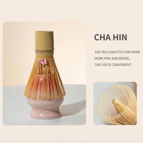 Matcha Whisk Set, 8 Pcs Japanese Ceremony Matcha Tea Powder Making Tools with Pink Bowknot Ceramic Bowl, Bamboo Whisk and Holder, Scoop, Strainer, Ideal for Mat-cha Lovers - Image 5