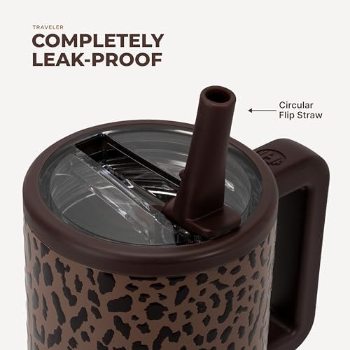 HydroJug Traveler 20oz Kids Insulated Tumbler with Handle, Brown Leopard - Image 2