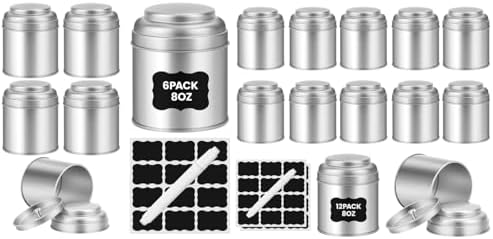 TRISCO Tea Tin with Airtight Double Lids for Loose Leaf Tea Storage, 8 Fl Oz Kitchen Small Tin Can and Tea Canister for Tea Coffee Sugar Candy Spices Christmas Gift, 18PCS by TRISCO