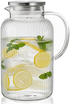 Bivvclaz 3 Liter 101 oz Stripes Glass Pitcher with Lid and Handle by Bivvclaz