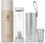 Almeara Crystal Water Bottle with Authentic Aquamarine Stones and Clear Quartz Removable Gemstones, Loose Leaf Tea Infuser - Relaxation, Healing & Spiritual Gifts for Women - Witchcraft Supplies by Almeara