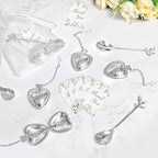 50 Sets Bridal Shower Tea Party Favor for Guests Leaf Tea Spoon Heart Tea Infuser for Loose Leaf Tea Steeper with Thank You Card Organza Bags for Wedding Decoration Gift Souvenirs (50, Silver) - Image 5