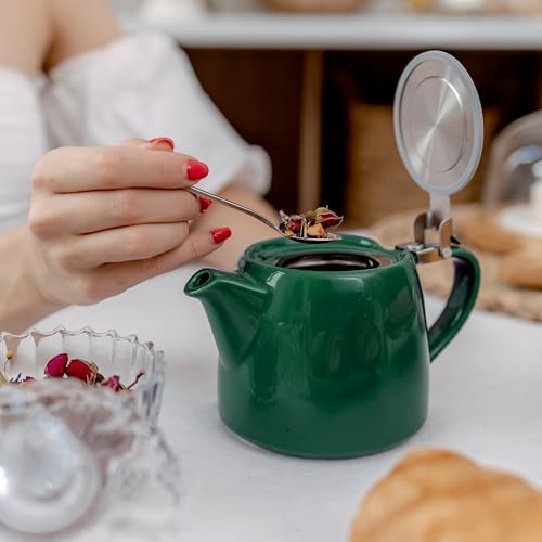 ORNA Ceramic Teapot with Tea Infuser – Small Tea Pot for Loose Leaf Tea – 550ml / 18.6 Oz Porcelain Teapot for 2 Cups with Tea Strainer (Forest Green) - Image 5