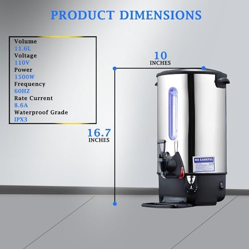 Commercial Electric Kettle Warmer Stainless Steel Hot Water Dispenser Hot Water Boiler And Warmer with Faucet Quick-Temp or Boil for Tea Coffee 1500W 11.6 Liter Capacity - Image 2