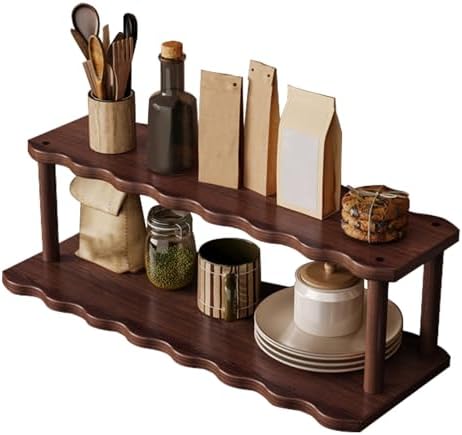 Wooden Mug Holder Countertop, 2-Tier Coffee Cup Holder Mug Display Coffee Mug Organizer Mug Rack for Coffee Station Organizer Mug Shelf for Cabinet for Kitchen, Home,2Tier_50cm by Unknown