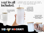 Sip-Sip Hooray! Cats on Bookshelf 40oz Glass Tumbler with Lid and Straw - Image 3