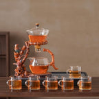Zurucily Semi Automatic Teapot Set, Glass Teapot Set with Strainer Kungfu Tea Sets (bird-bamboo) - Image 5