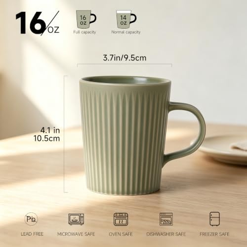 Coffee Mugs Set of 4, 16oz Large Striped Stoneware Coffee Cups with Handle - Image 2