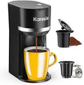 Single Serve Coffee Maker for Coffee Pods and Grounds,Fast Brew,6-12 oz Brew Sizes Single Cup Coffee Maker Fits 5.5" Mugs,One-Button Small Coffee Maker,Descaling Reminder,Black,9.45 Inches by Karosie