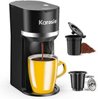 Single Serve Coffee Maker for Coffee Pods and Grounds,Fast Brew,6-12 oz Brew Sizes Single Cup Coffee Maker Fits 5.5" Mugs,One-Button Small Coffee Maker,Descaling Reminder,Black,9.45 Inches by Karosie