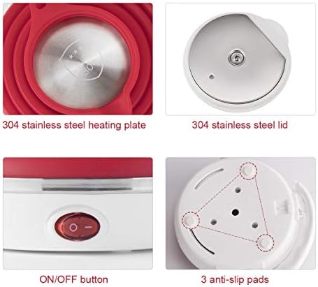 Food Grade Silicone Portable Collapsible Electric Travel Kettle (Red) - Image 6