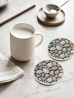 Coaster for Drinks 4 Pack,Abstract Natural Grey Cobblestone Absorbent Round Ceramic Stone with Cork Base,Modern Grey Pebble Stone Drink Coaster Cup Mats for Home Dining Coffee Tables - Image 2
