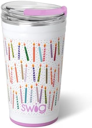 Swig Life 24oz Party Cup, Stackable Insulated Travel Coffee Tumbler with EZ Slider Lid, Cup Holder Friendly, Stainless Steel 24 oz Tumbler, Reusable Coffee Mug (Make a Wish) by SwigLife
