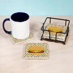 CafePress Mod Polka Dot Burger Tumbled Stone - Set of 4 Coasters Set of 4 w/holder - Image 3