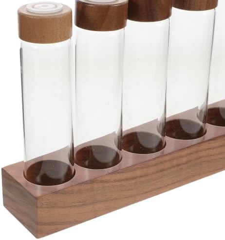 6 Glass Bean Storage Tubes with Wooden Stand for Coffee Beans - Image 3