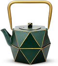 Toptier Cast Iron Teapot, Stovetop Safe Japanese Cast Iron Tea Kettle, Diamond Design Tea Pot with Removable Infuser for Loose Tea, 30 Ounce (900 ml), Dark Green by toptier