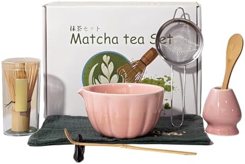 6-Piece Matcha Set Kit, Japanese Matcha Tea Making Set with Ceramic Matcha Bowl, Whisk, Scoop, Sifter, Whisk Holder & Brush, Matcha Starter Kit for Beginners and Tea Enthusiasts, Pink by Unknown