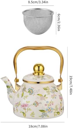 Enamel Tea Kettle for Stovetop, 1.2L Floral Tea Kettle with Gold Handle & Stainless Steel Infuser, Vintage Teapot, Tea Kettle Stovetop for Gas, Induction & Electric Stoves - Image 6