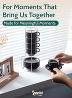 Sweese 2.5 Ounce Porcelain Stackable Espresso Cups with Saucers and Metal Stand Set of 4, Black - Image 7