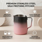Coffee Milk Frothing Pitcher with Spout, 450ML Stainless Steel Espresso Steaming Pitcher, Milk Frother Steamer Cup Frothing Creamer Jug for Cappuccino Latte Art Coffee Machine (Gradient Pink) - Image 4