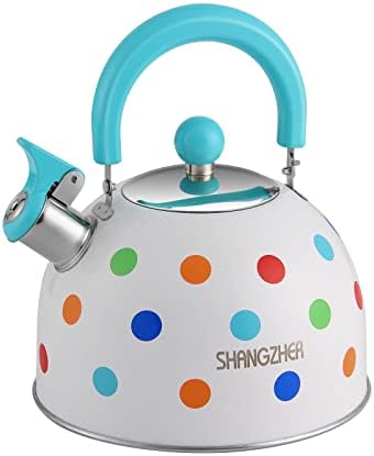 SHANGZHER Cute Polka Dots Tea Kettles Stovetop Stainless Steel Whistling Kettle Tea Pots for Stove Top 2.6 Quart / 2.5 Liter Blue by SHANGZHER