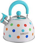 SHANGZHER Cute Polka Dots Tea Kettles Stovetop Stainless Steel Whistling Kettle Tea Pots for Stove Top 2.6 Quart / 2.5 Liter Blue by SHANGZHER