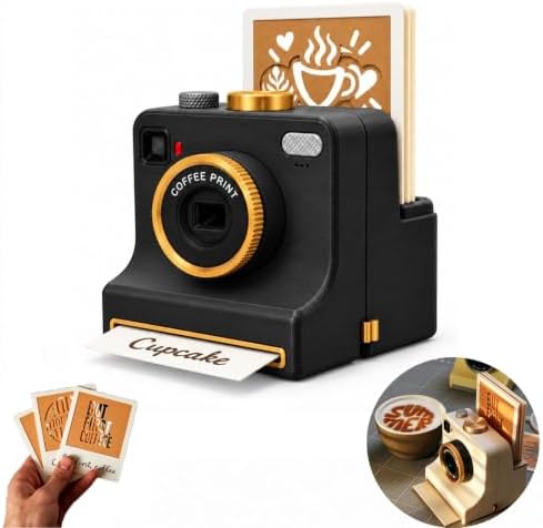 3D Printed Latte Art Camera, Includes 12 Coffee Latte Art Cards (Black) by Unknown