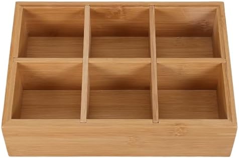Bamboo Tea Bag Organizer with 6 Compartments for Drawer Pantry by levemolo