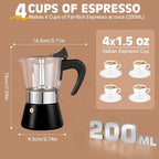 4 Cup 200ml Glass Moka Pot, Stovetop Espresso Maker, Black - Image 5